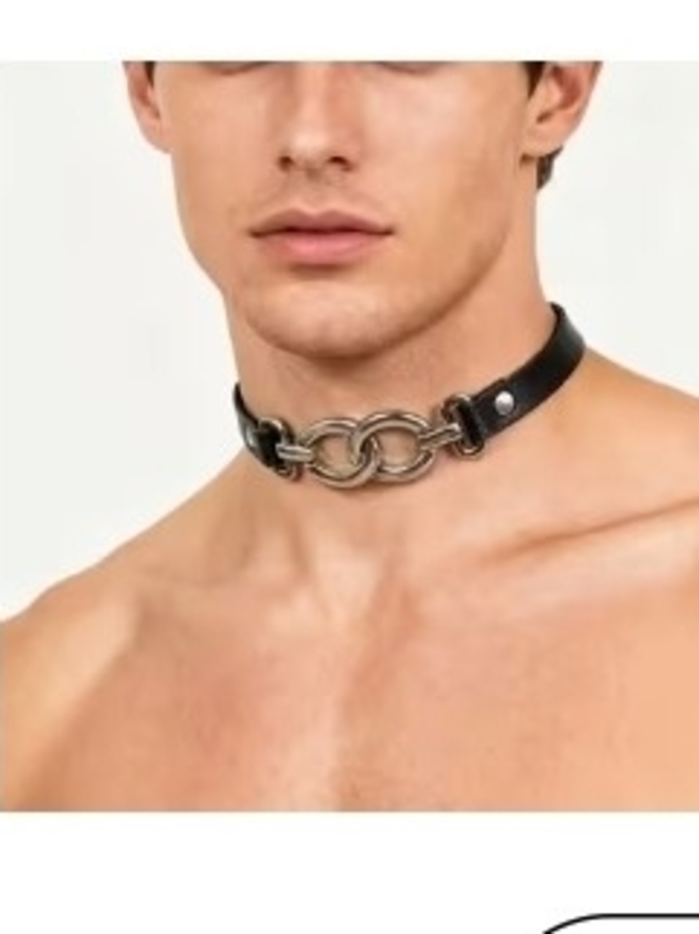 Men's Black Pu Leather Silvery Chain Choker Collar